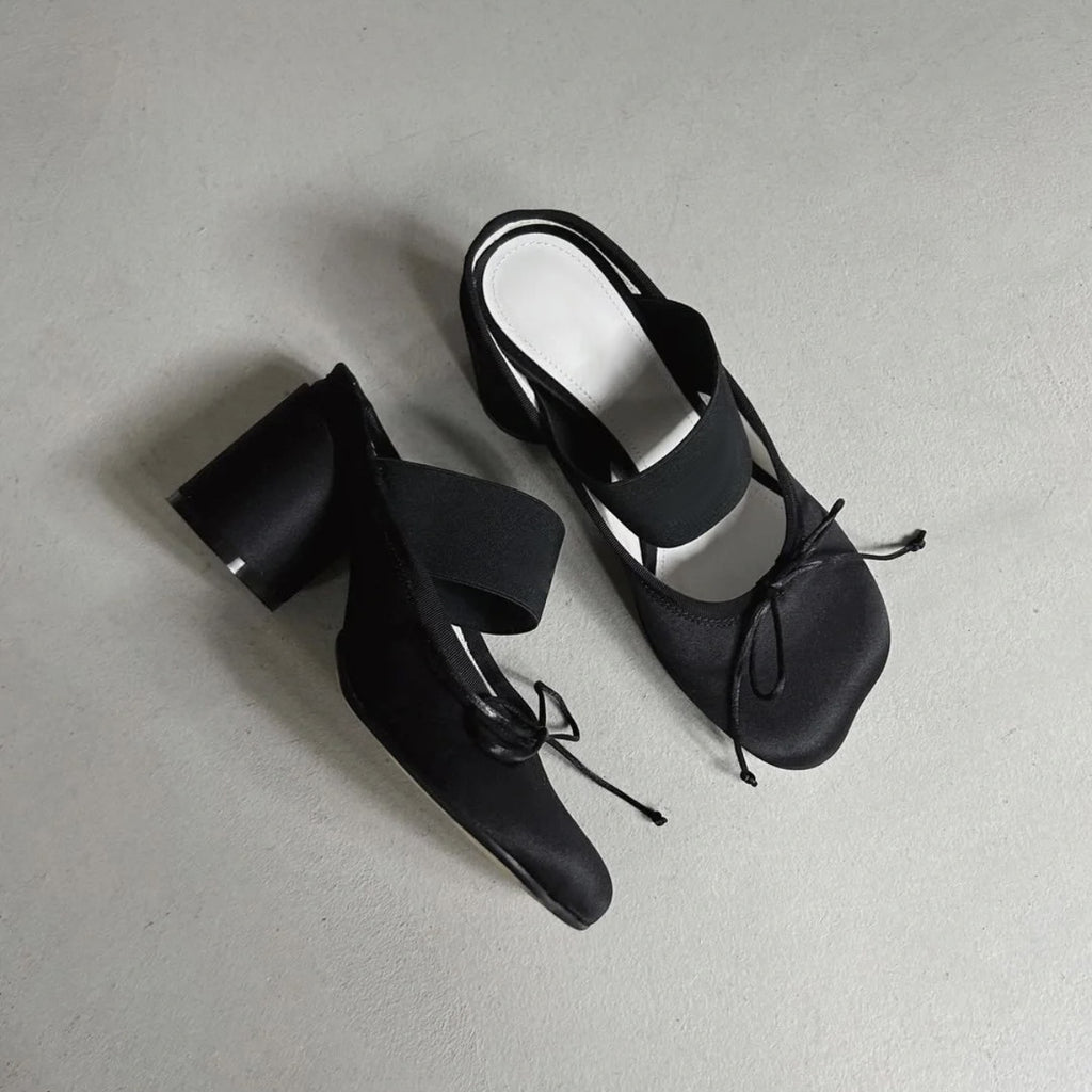 Sarah Express Satin Mary Jane Chunky Heel Flats