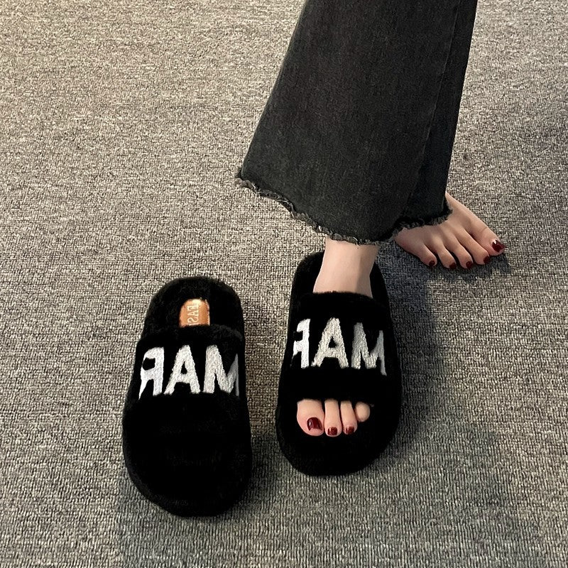 Sarah Express Plush Floral Flat Slippers