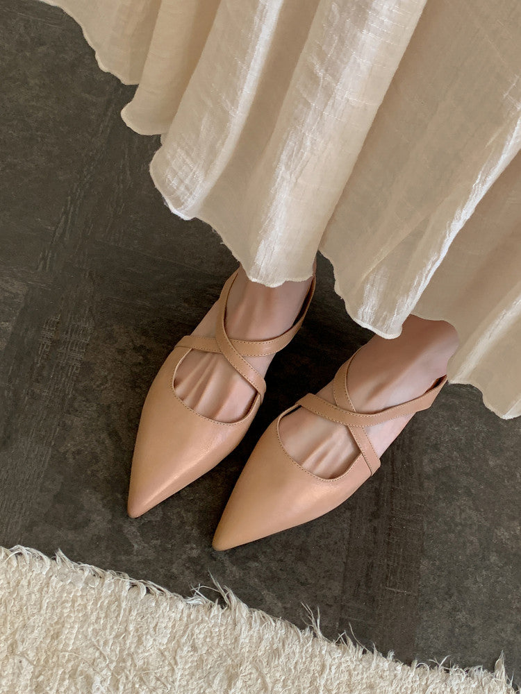 Sarah Express Pointed Toe Cross Strap Wedge Mules