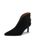 Sarah Express Suede Stiletto Ankle Boots Back Zipper Black