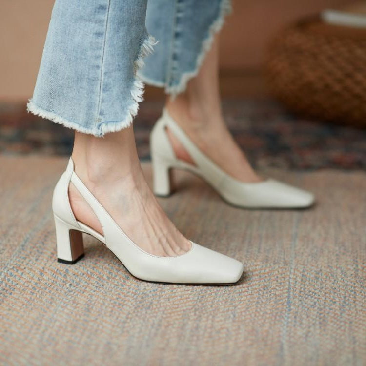 Sarah Express Women's Square Toe Block Heel Pumps