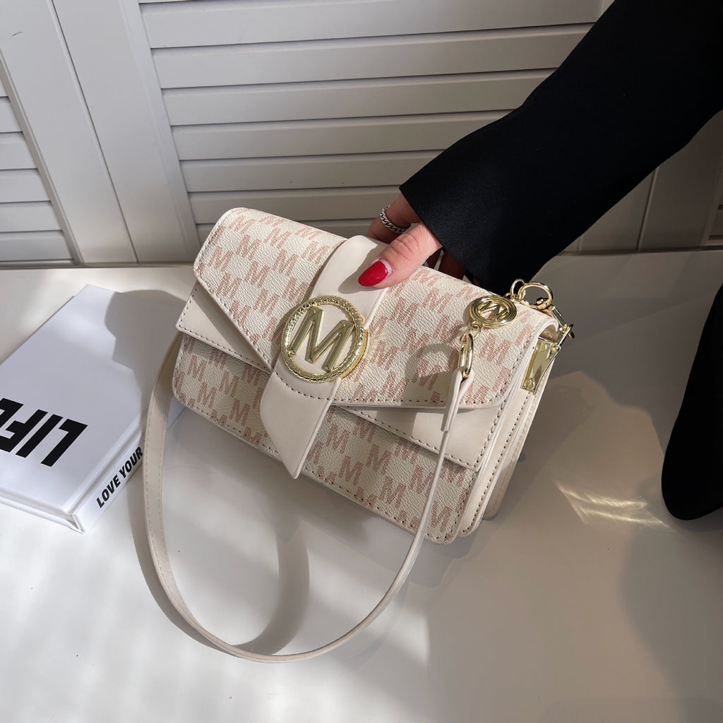 Sarah Express Printed Letter Flap Messenger Bag Beige