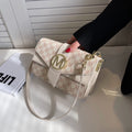 Sarah Express Printed Letter Flap Messenger Bag Beige