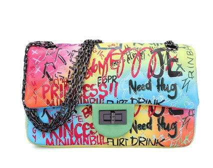 Sarah Express Graffiti Print Structured Top Handle Handbag Colorful