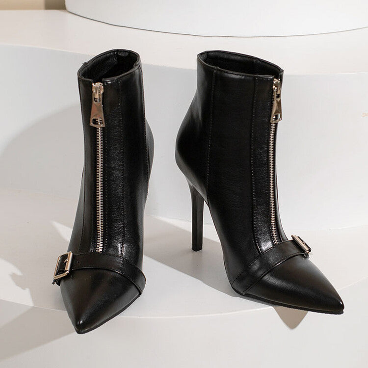 Sarah Express Front Zipper Belt Buckle Stiletto Boots