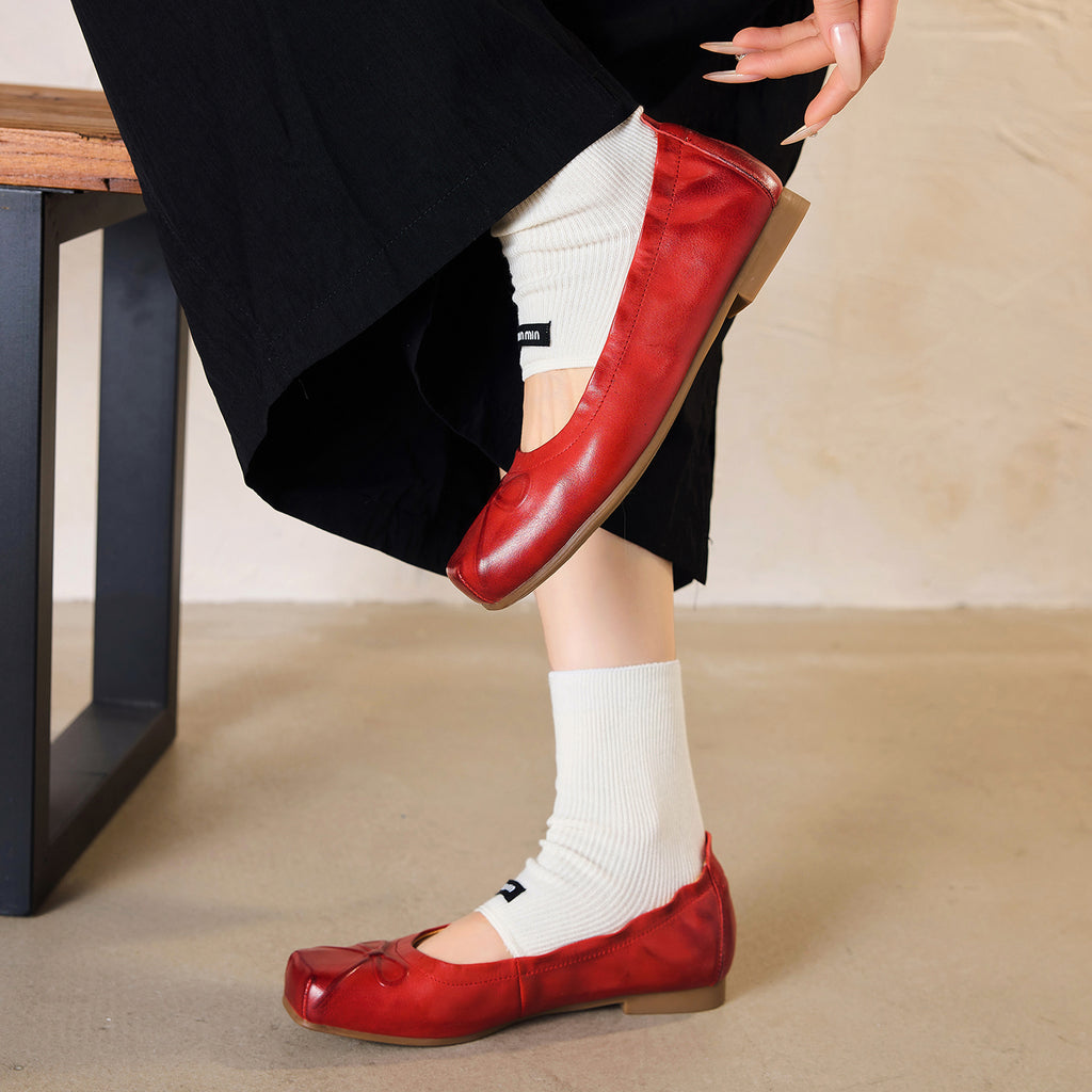 Sarah Express Full Grain Leather Square Toe Flats