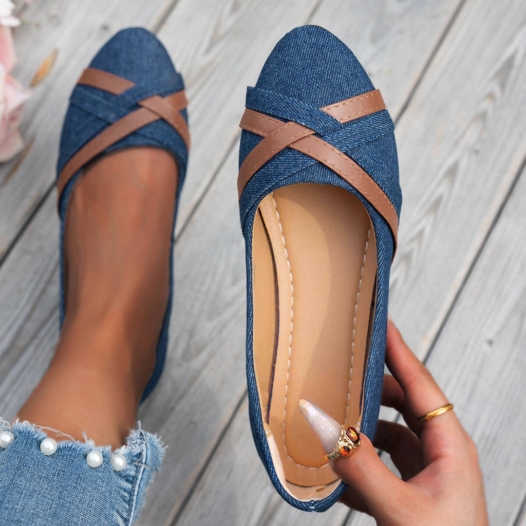 Ins Cross-straped Denim Loafers Fashion Lightweight Comfortable Flats Shoes For Women – front product view