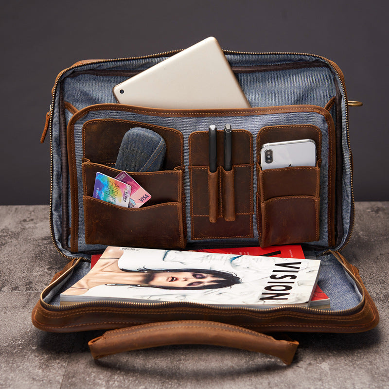 Sarah Express Retro Leather Briefcase for Men