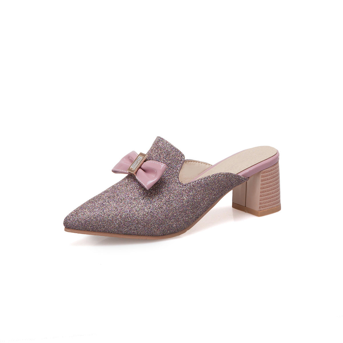 Sarah Express Glitter Bow Knot Pointed Toe Slippers Purple