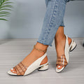 Sarah Express Plaid Pattern Peep Toe Block Heel Sandals Brown