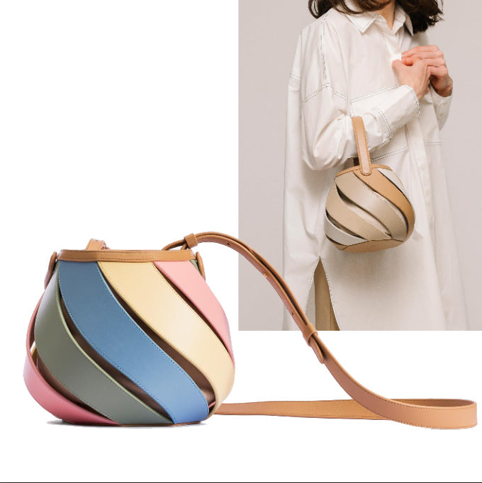 Sarah Express Contrast Color Quilted Cylindrical Bucket Bag