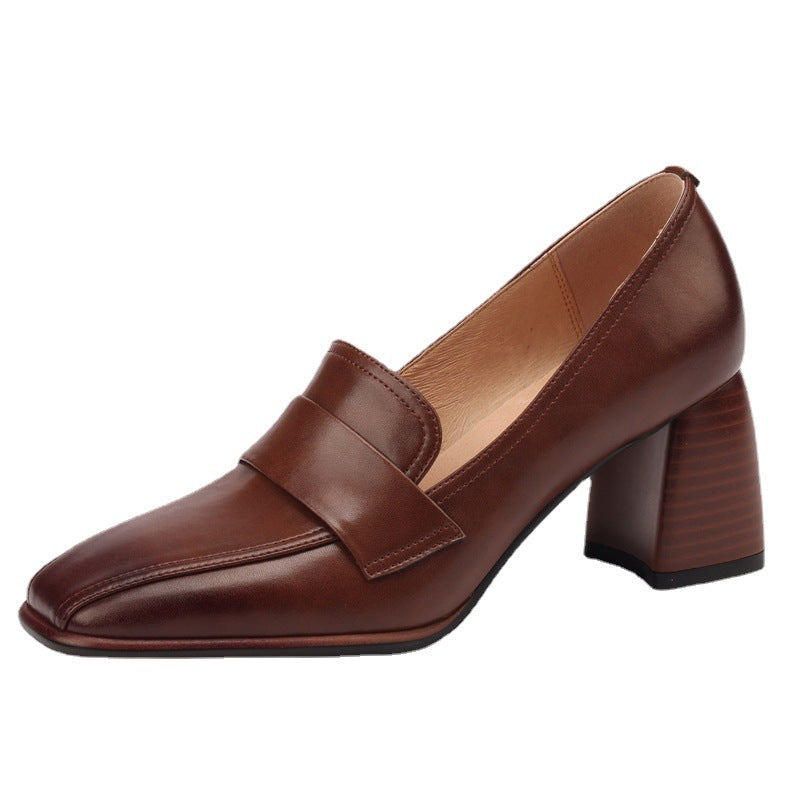 Sarah Express Retro Brown Chunky Heel Pumps