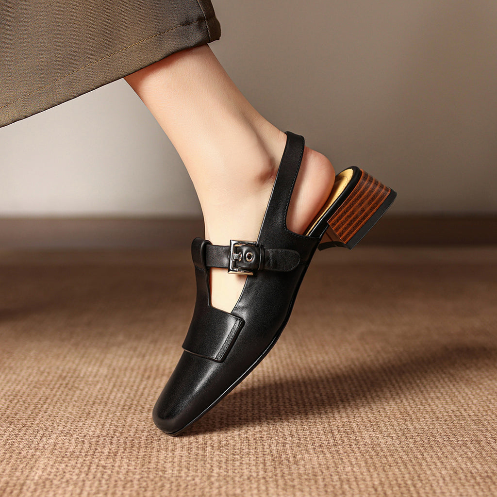 Sarah Express Handmade Leather T-Strap Block Heel Sandals