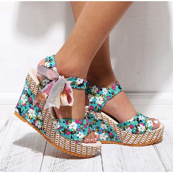 Sarah Express Bohemian Floral Wedge Sandals