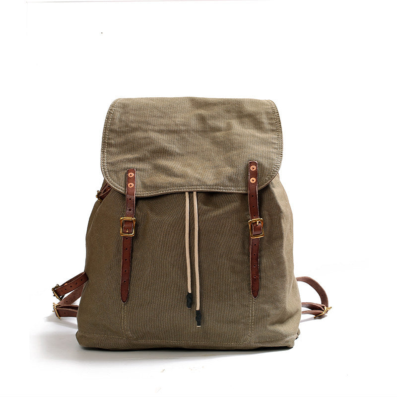 Sarah Express Retro Canvas Large Capacity Backpack Army Green