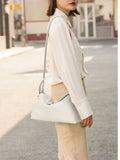 Sarah Express Premium Full-Grain Leather Dumpling Tote Bag Ivory White 33X19X11cm