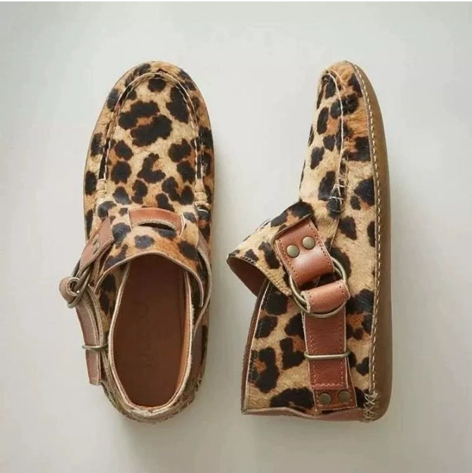 Sarah Express Leopard Print Warm Slip-On Ankle Boots