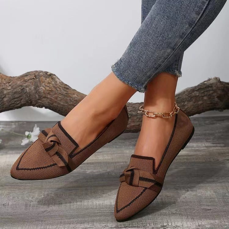 Sarah Express Pointed Toe Knit Bow Flat Shoes