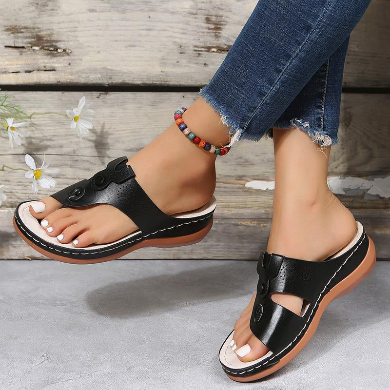 Sarah Express Women's Cutout Wedge Thong Sandals