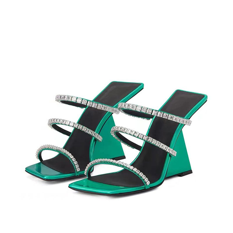 Sarah Express Patent Leather Square Toe Wedge Sandals