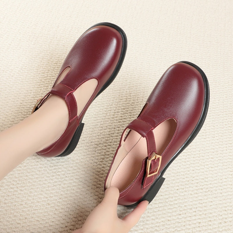 Sarah Express Round-Toe T-Strap British Style Flats