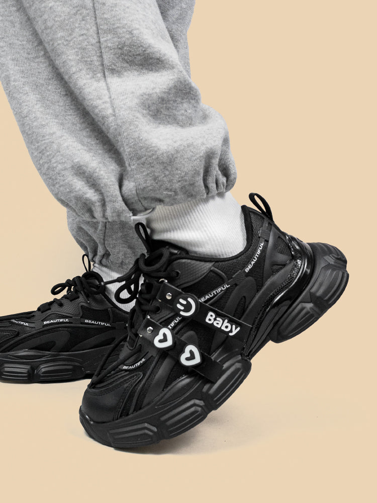 Sarah Express Black Platform Dad Sneakers With Charms