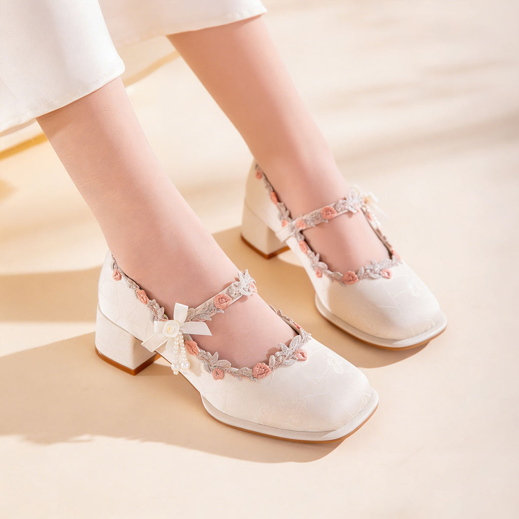Sarah Express Oriental Jacquard Satin Mary Jane Heels