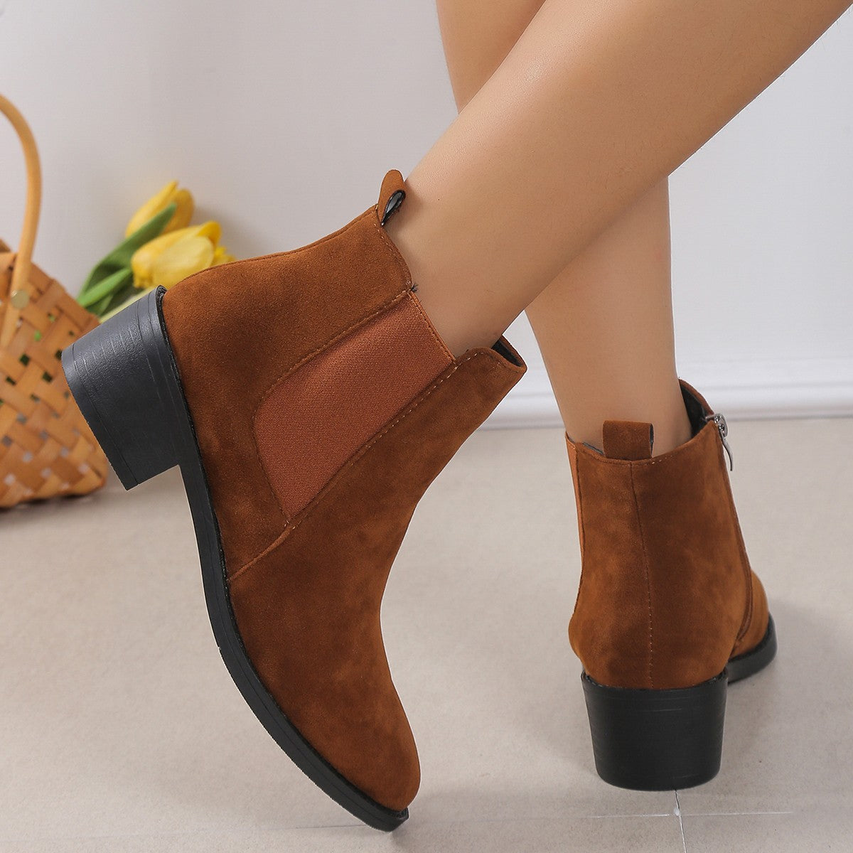 Sarah Express Women's Suede Pointed Toe Ankle Boots