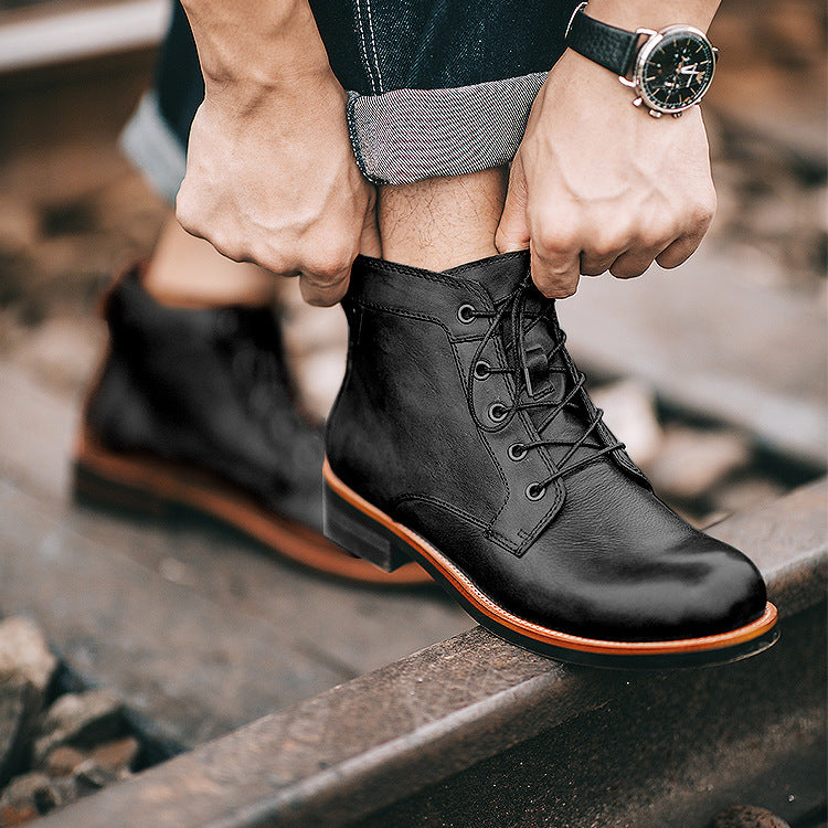 Sarah Express Men's Lace-Up Martin Work Boots Black