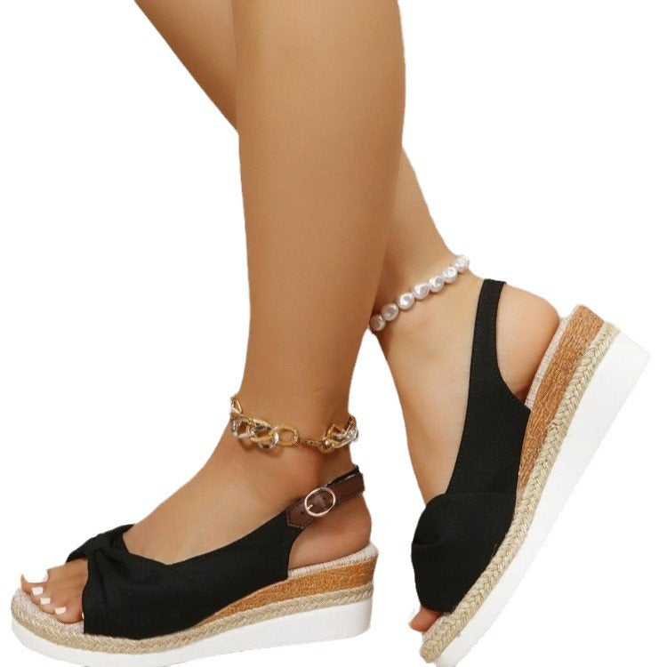 Sarah Express Jute-Strap Bow Detail Wedge Sandals