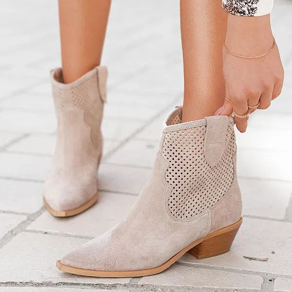Sarah Express Embossed Suede Pointed Toe Ankle Boots
