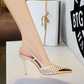 Sarah Express Metallic Pointed-Toe Slingback High Heel Pumps Apricot