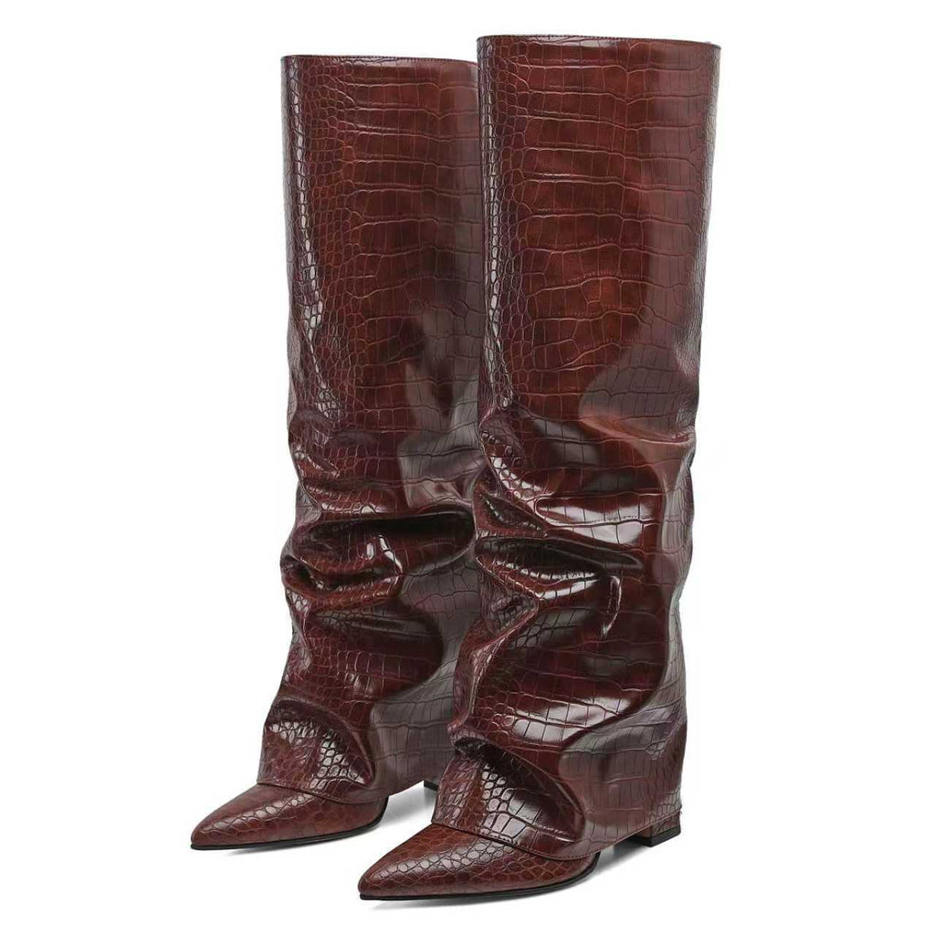 Sarah Express Chunky Heel Pointed Toe Over-the-Knee Boots