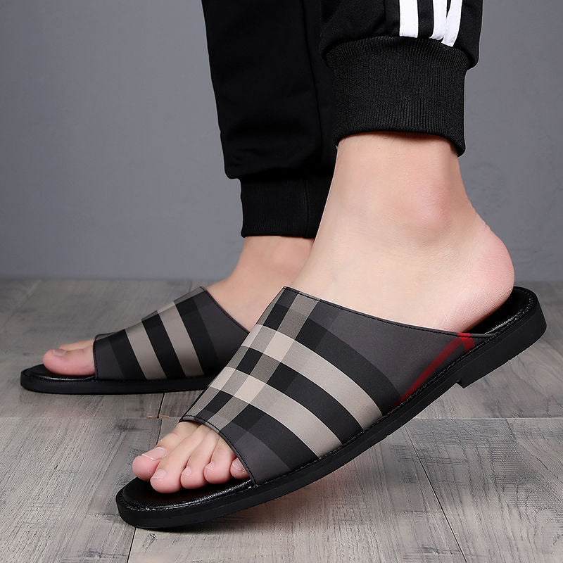 Sarah Express Plaid Pattern Open Toe Casual Slippers