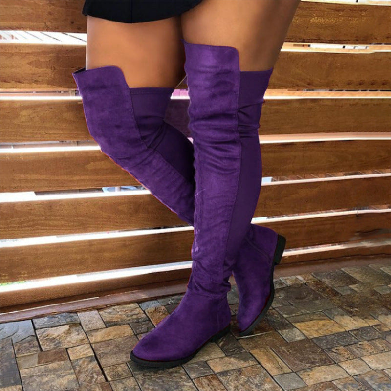 Sarah Express Women's Patchwork Knee-High Chunky Heel Boots