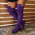 Sarah Express Women's Patchwork Knee-High Chunky Heel Boots Purple