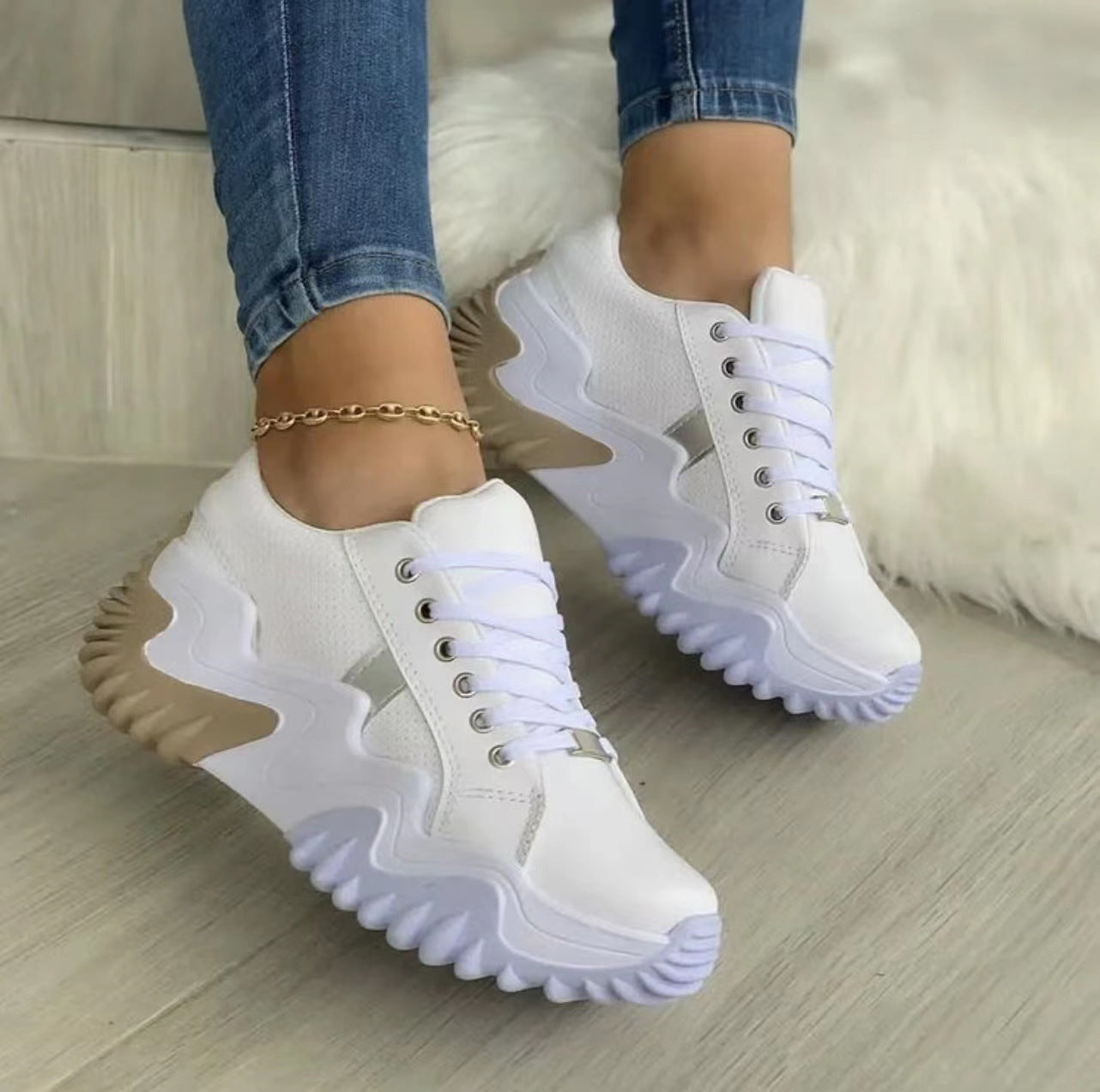 Women's Lace-Up Platform Chunky Sneakers – lace-up detail alternate view 3