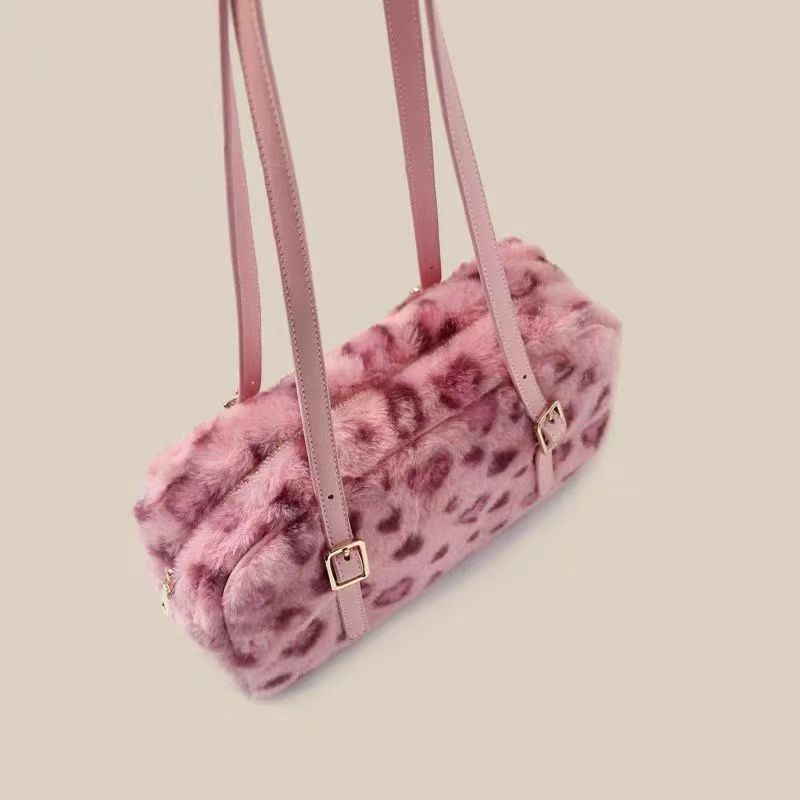 Sarah Express Plush Leopard Print Velvet Shoulder Tote