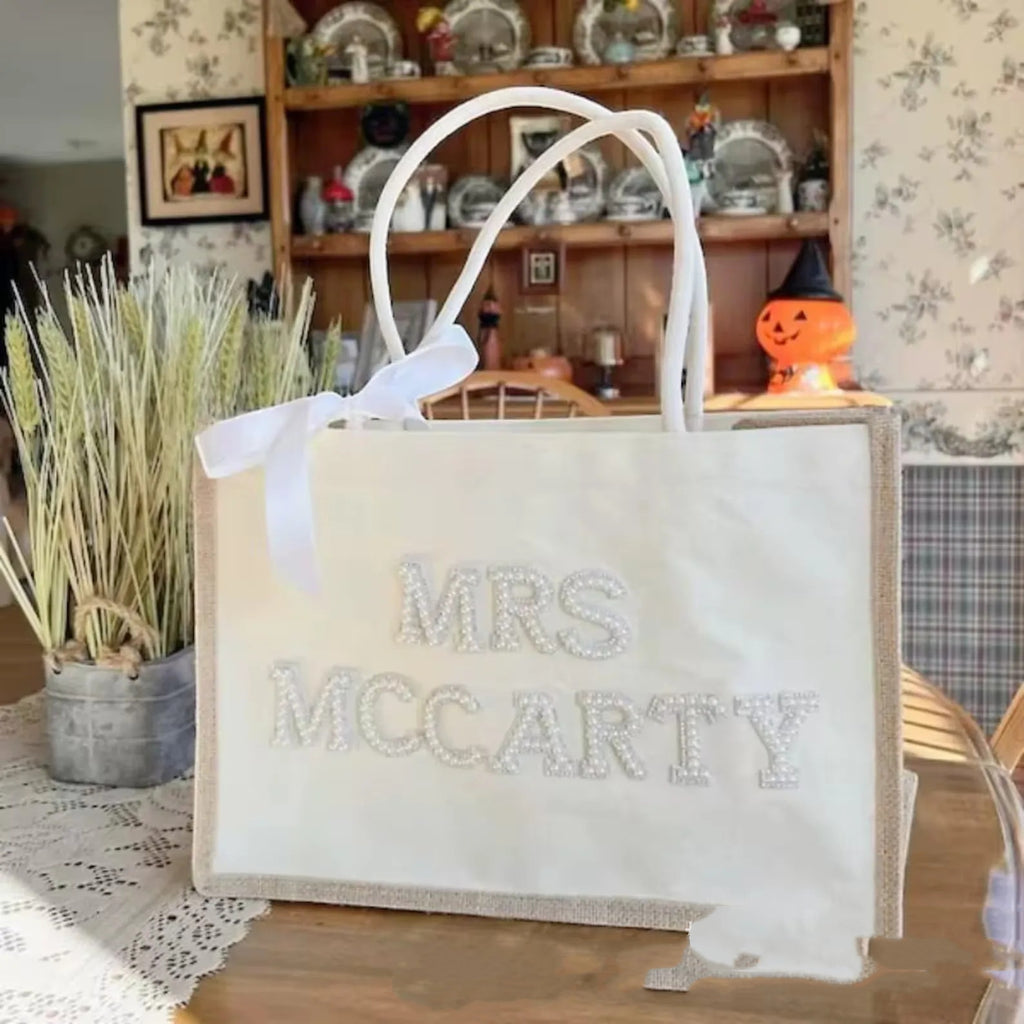 Sarah Express Custom Canvas Tote with Pearl Accents
