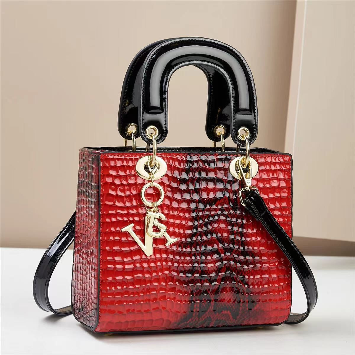 Sarah Express Structured Snakeskin Pattern Messenger Handbag