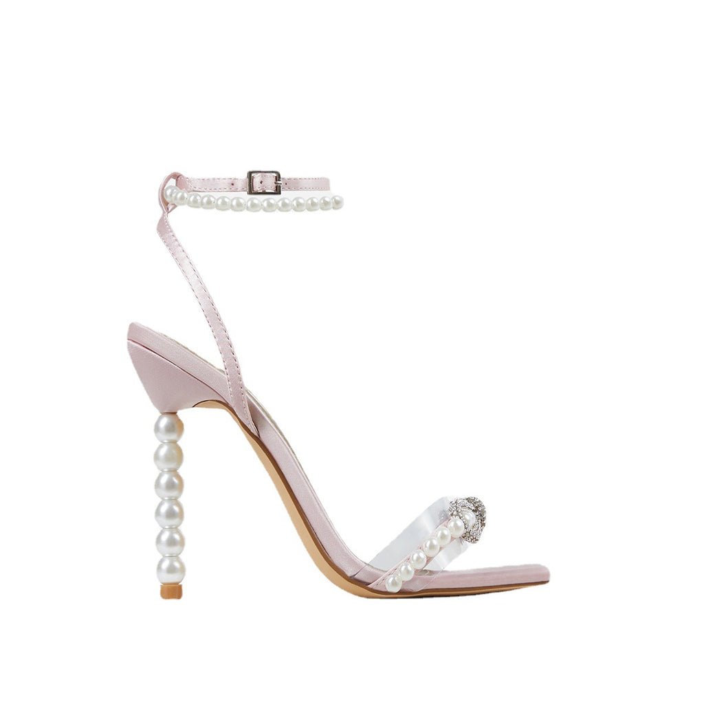 Sarah Express Square Toe Stiletto Heels with Pearl Strap