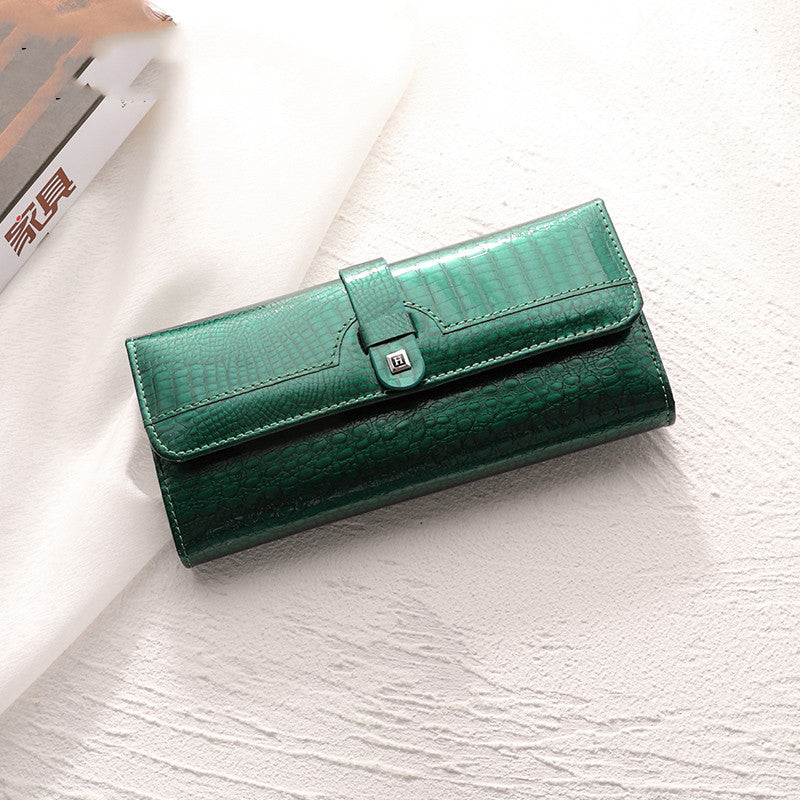Sarah Express Crocodile Pattern Genuine Leather Wallet Green