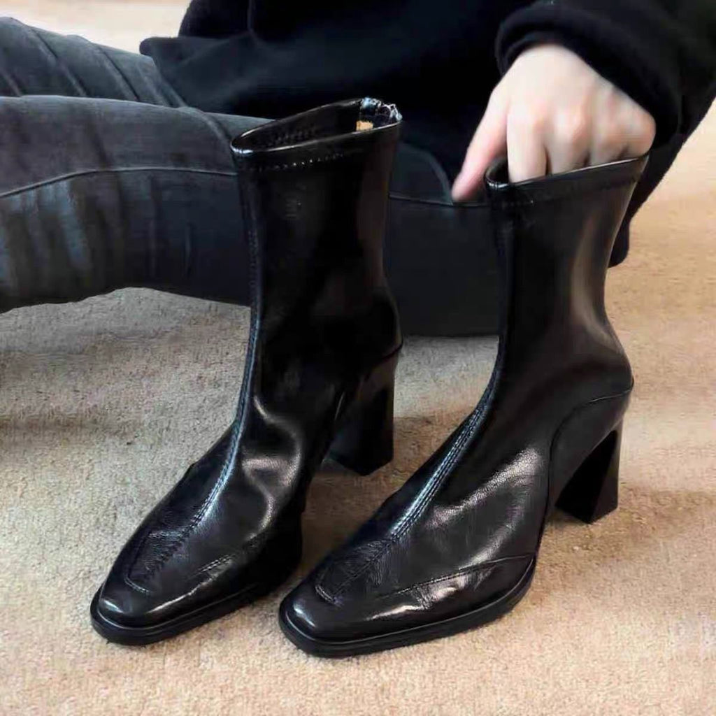 Sarah Express Women's Square Toe Chunky Heel Boots