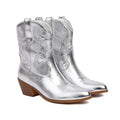 Sarah Express Embroidered Pointed Toe Mid-Calf Boots Silver