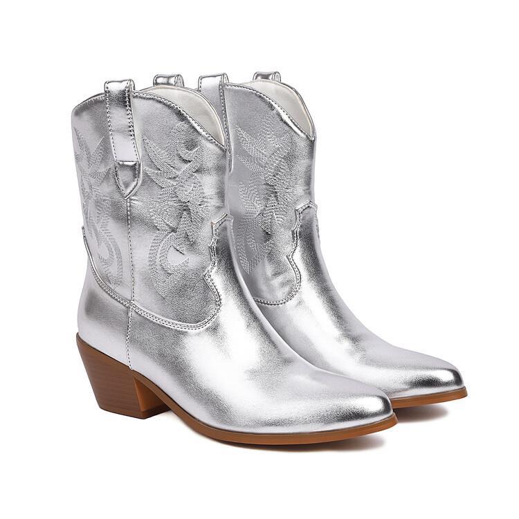 Sarah Express Embroidered Pointed Toe Mid-Calf Boots