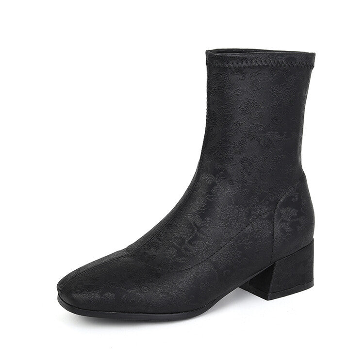 Sarah Express Floral Embroidered Square Toe Ankle Boots