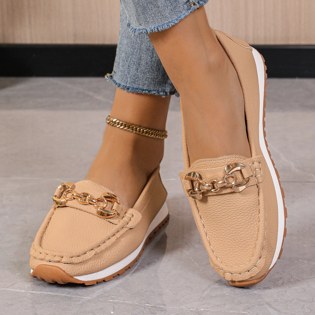 Sarah Express Women's Metal Chain Slip-On Flat Loafers