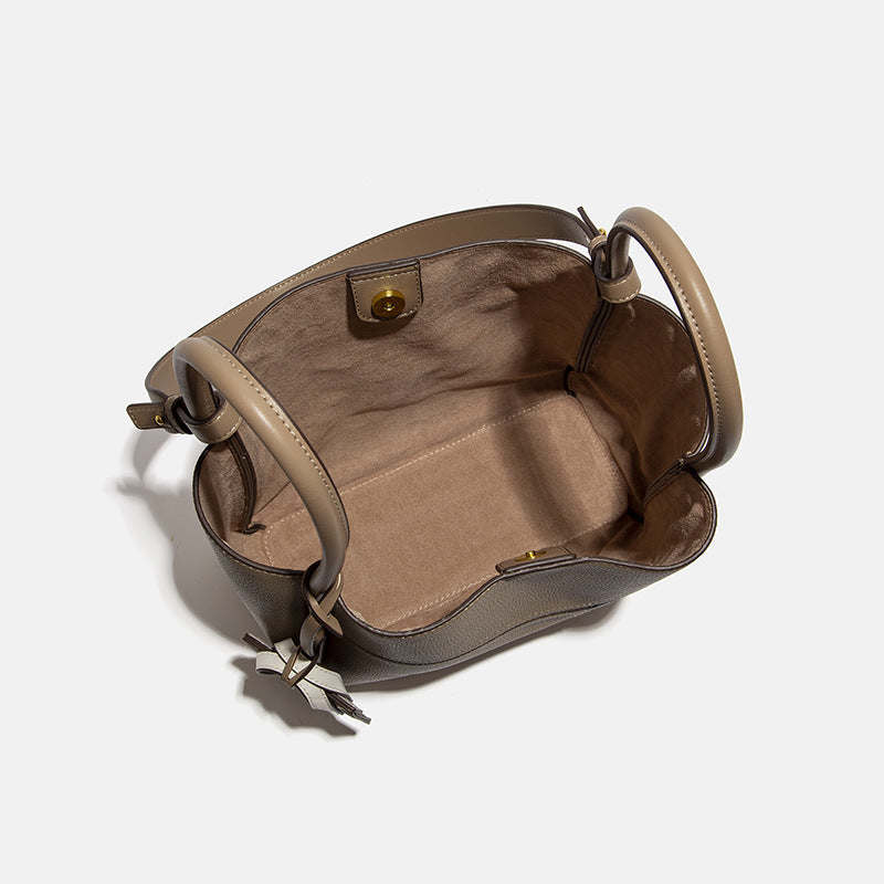 Sarah Express Structured Leather Bucket Tote Crossbody Bag