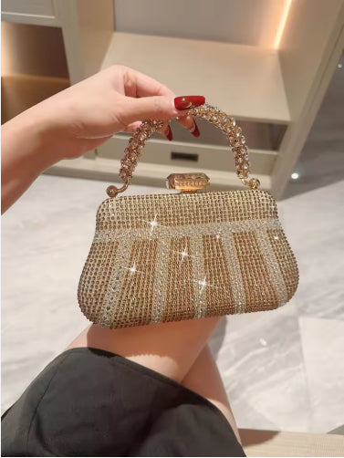 Sarah Express Gold Metallic Evening Clutch Chain Bag