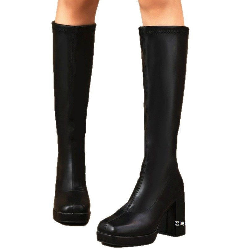 Sarah Express Chunky Heel High Shaft Lace-Up Boots